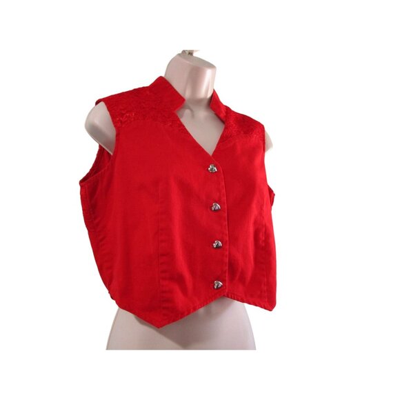 Vintage Banjo Red Heart Cut Out Buttons Crop Top Lace Accent USA Made Ladies M - Picture 8 of 16